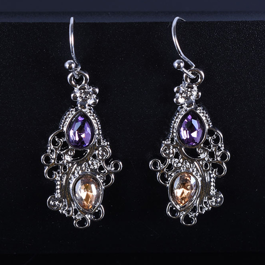 Floral Rhinestone Hollow Design Silver Earrings
