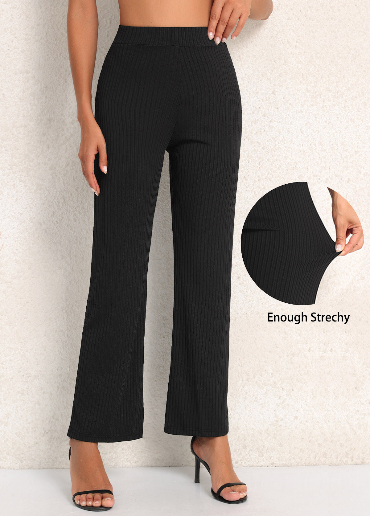 Black Elastic Waist High Waisted Pants