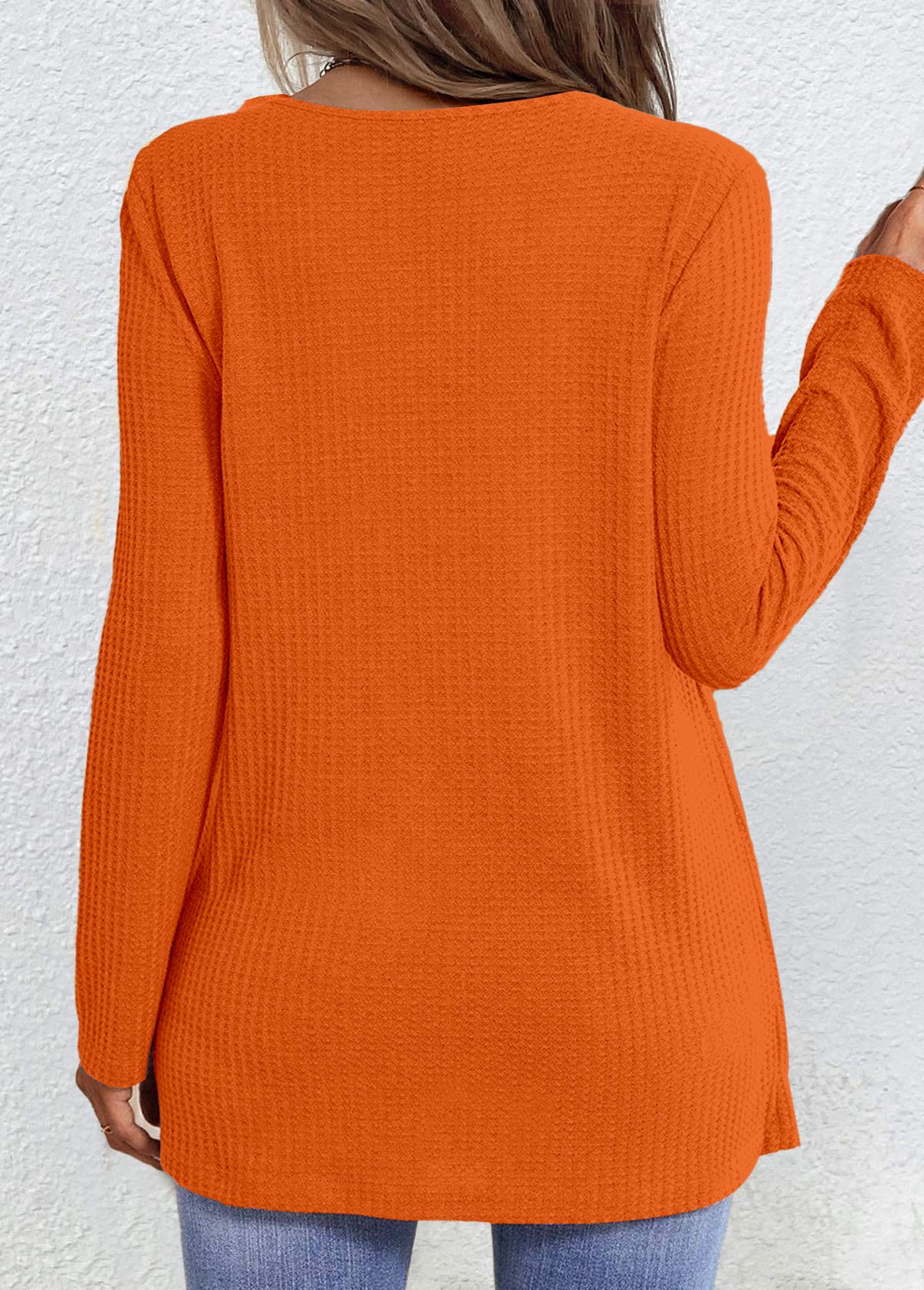 Orange tops,Plaid tops,Striped tops,Geometric tops,ROTITA Plaid Orange Draped Neck Fake Two Piece Twinset