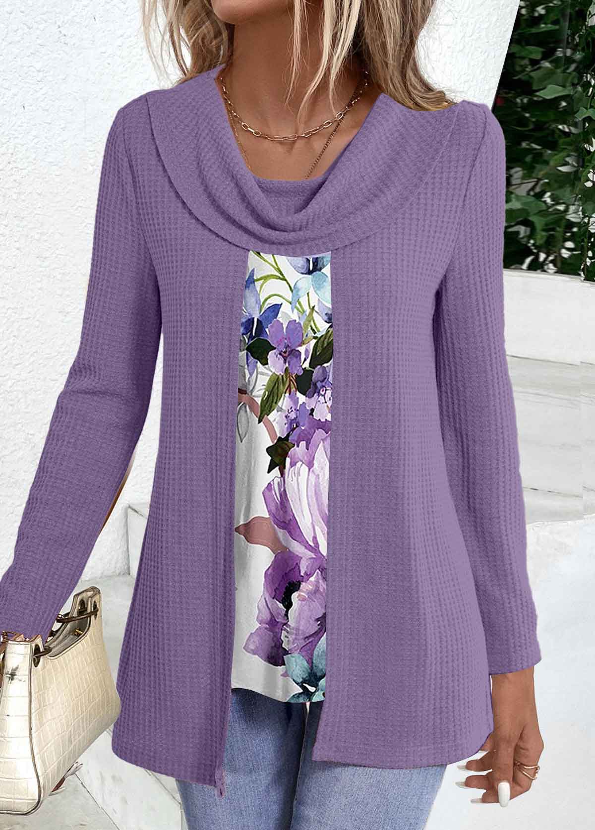 rotita fake 2in1 t-shirt violet à imprimé floral