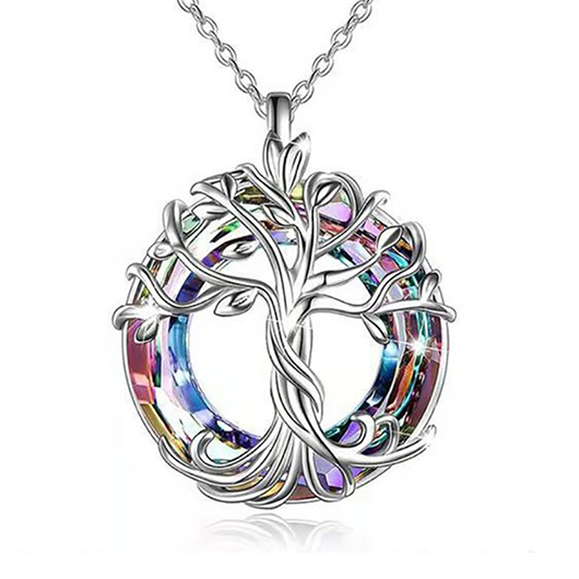 Tree Design Round Silver Alloy Necklace
