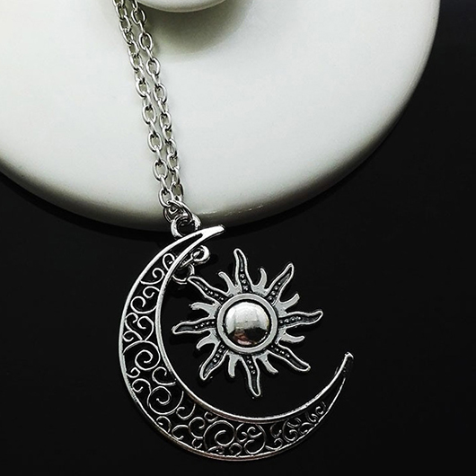 Alloy Retro Hollow Moon Silver Necklace