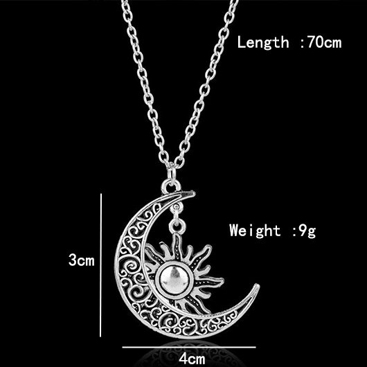 Silver jewelry,Other jewelry,Alloy Retro Hollow Moon Silver Necklace
