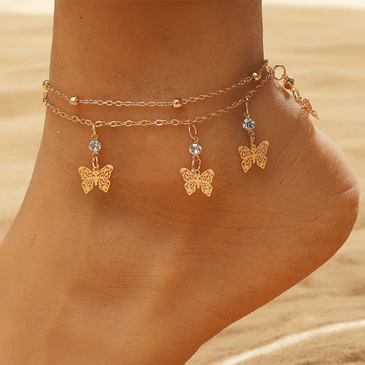 Layered Hollow Butterfly Design Golden Anklet
