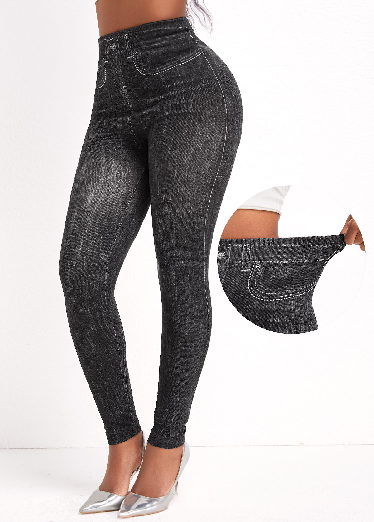legging noir taille haute taille élastique longueur cheville