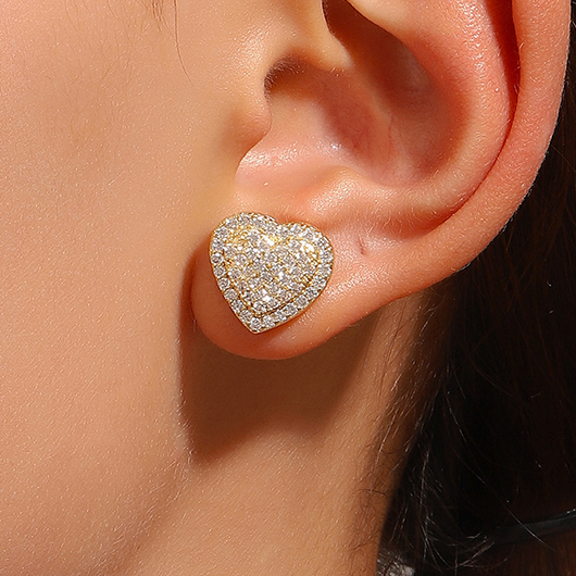 Heart Gold Copper Detail Hot Drilling Earrings