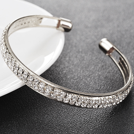 Silver jewelry,Geometric jewelry,Round Silver Alloy Hot Drilling Bracelet
