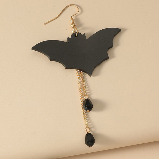 Bat Design Patchwork Halloween Black Earrings