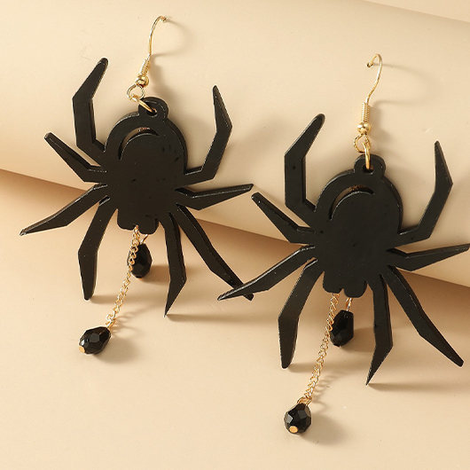 Spider Design Patchwork Halloween Black Earrings