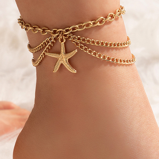 Alloy Detail Star Design Golden Anklet