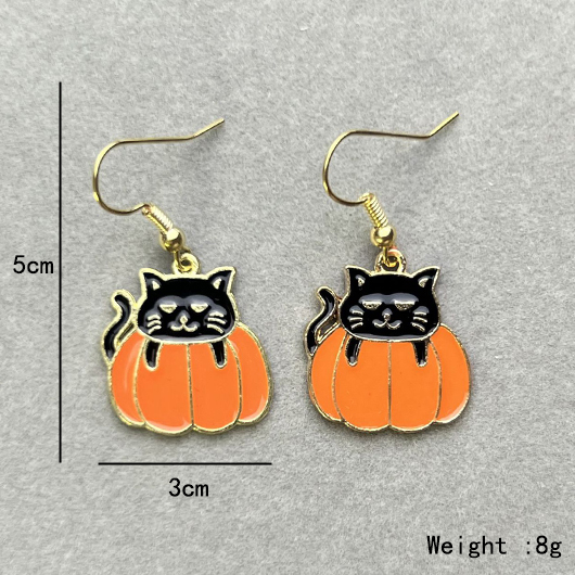Orange jewelry,Animal Print jewelry,Plants jewelry,Alloy Halloween Cat Pumpkin Orange Earrings