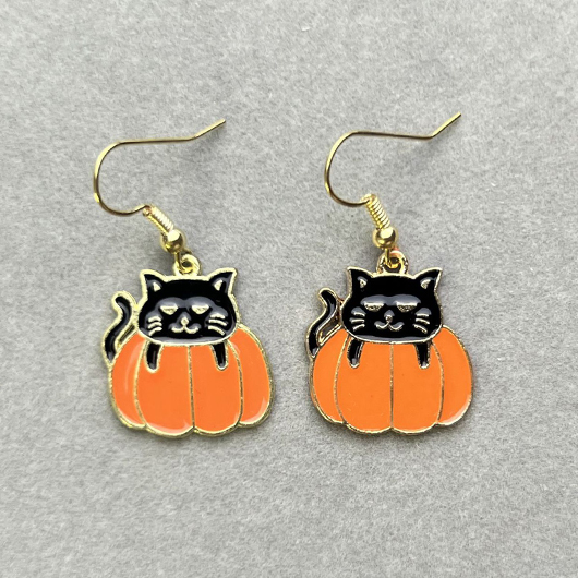 Orange jewelry,Animal Print jewelry,Plants jewelry,Alloy Halloween Cat Pumpkin Orange Earrings