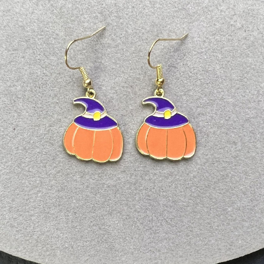 Halloween Print Alloy Pumpkin Orange Earrings