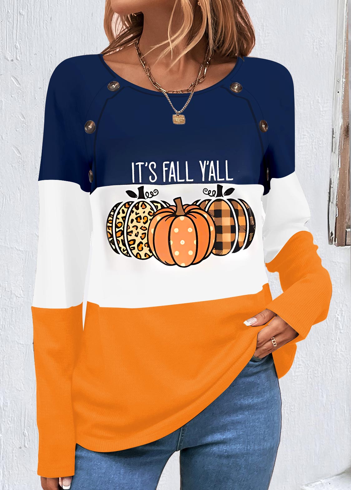 ROTITA Halloween Pumpkin Print Multi Color Round Neck Sweatshirt