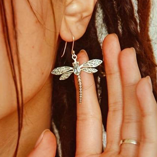 Silberweiße Ohrringe mit Strasssteinen im Libellen-Design