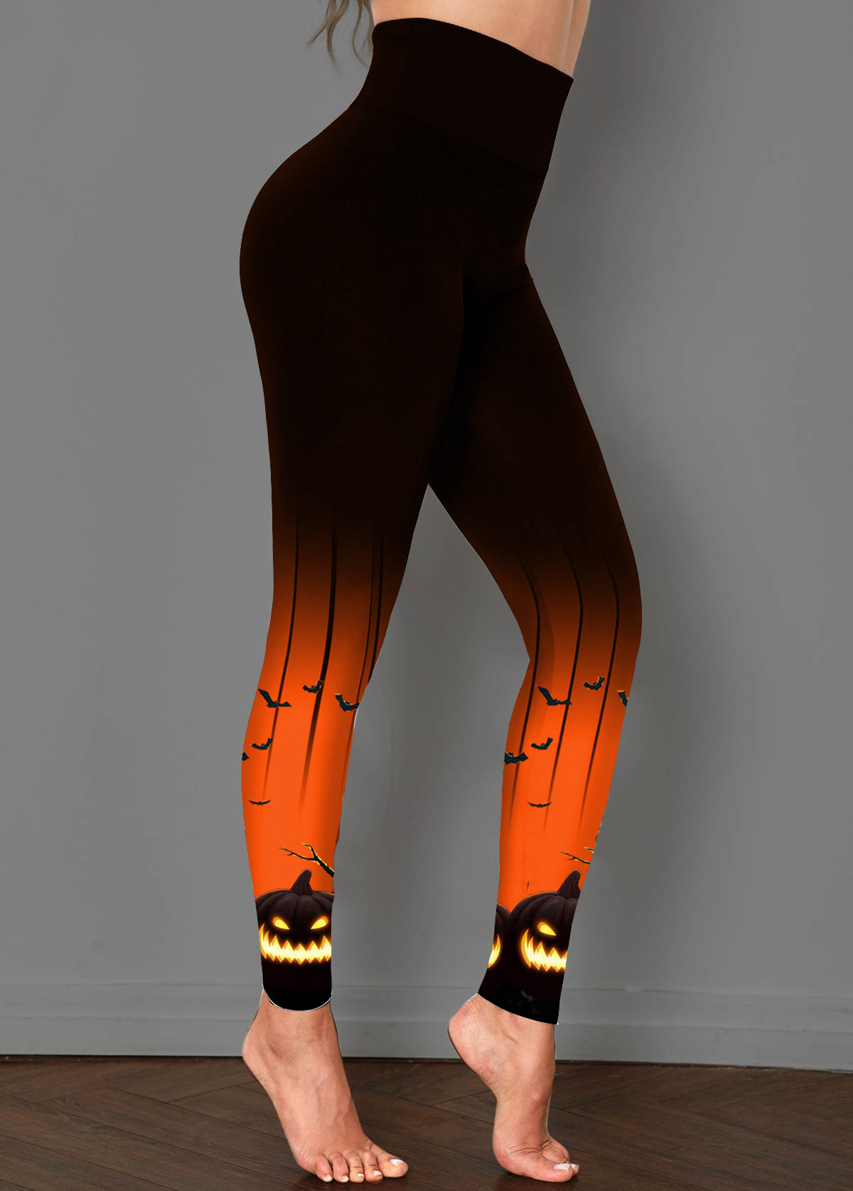 ROTITA Halloween Print Black High Waisted Elastic Waist Leggings