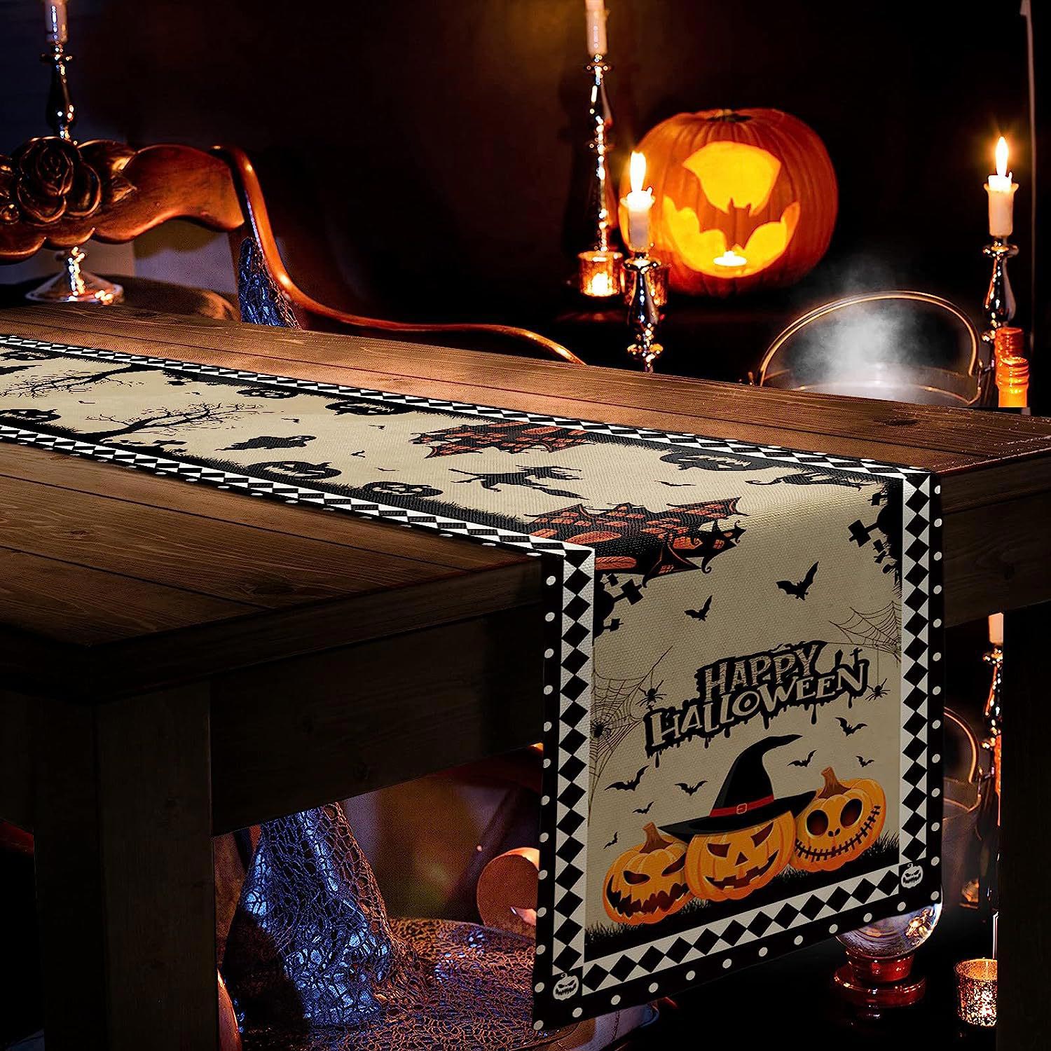 Halloween Print Multi Color Linen Tablecloth