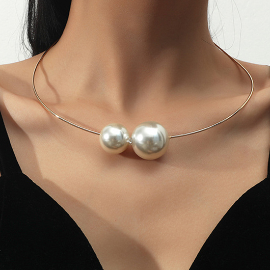 Pearl Design Asymmetric Circular Gold Necklace