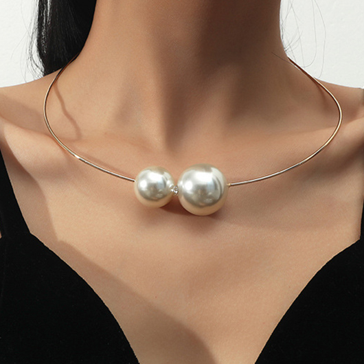 Gold jewelry,Plain Color jewelry,Pearl Design Asymmetric Circular Gold Necklace