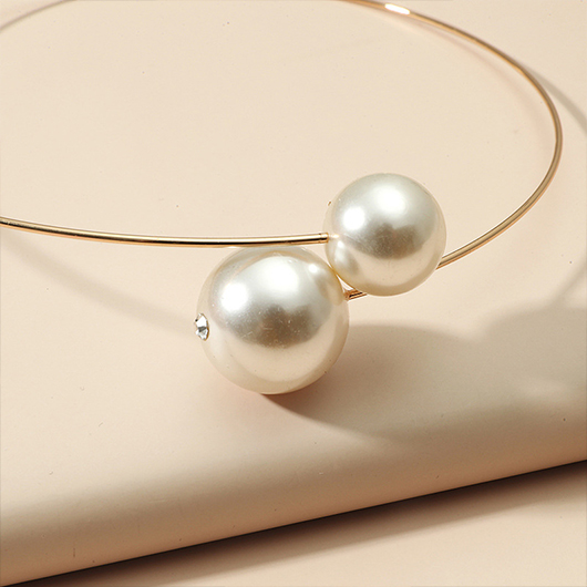 Gold jewelry,Plain Color jewelry,Pearl Design Asymmetric Circular Gold Necklace