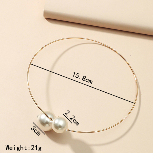 Gold jewelry,Plain Color jewelry,Pearl Design Asymmetric Circular Gold Necklace