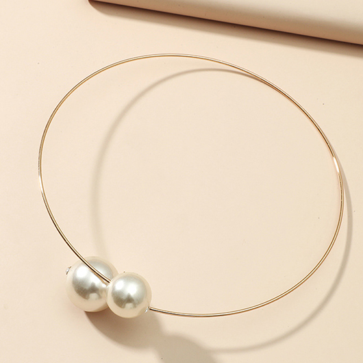 Gold jewelry,Plain Color jewelry,Pearl Design Asymmetric Circular Gold Necklace