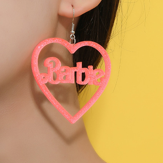 Heart Cutout Letter Detail Pink Earrings