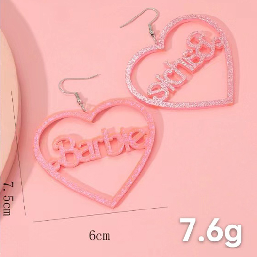 Pink jewelry,Plain Color jewelry,Heart Cutout Letter Detail Pink Earrings