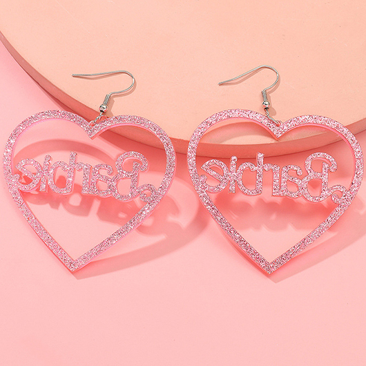 Pink jewelry,Plain Color jewelry,Heart Cutout Letter Detail Pink Earrings