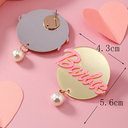 Pink jewelry,Letter jewelry,Round Pearl Letter Detail Pink Earrings