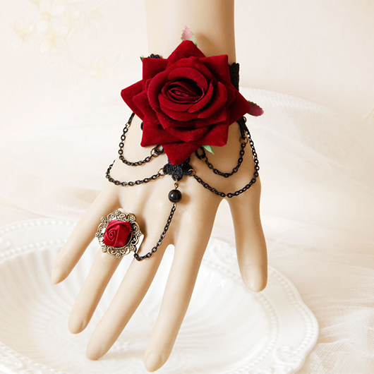 Lace Chain Detail Rose Red Bracelet
