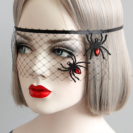 masque de fête rouge araignée avec détails en strass