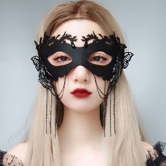 Black Halloween Tassel Detail Party Mask