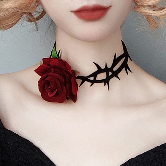 Rose Halloween Design Tie Red Necklace
