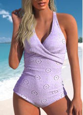 ROTITA Jacquard Cutout Light Purple One Piece Swimwear