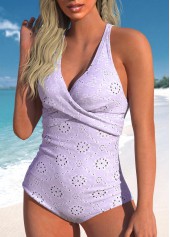 Light Purple swimwear,Plain Color swimwear,ROTITA Jacquard Cutout Light Purple One Piece Swimwear