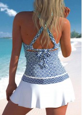 Light Blue swimwear,Geometric swimwear,ROTITA Criss Cross Light Blue Geometric Print Tankini Set