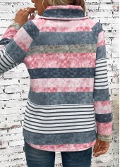 Multi Color tops,Striped tops,Geometric tops,ROTITA Drawstring Striped Multi Color Cowl Neck Long Sleeve Sweatshirt