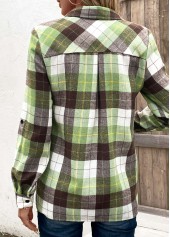 Multi Color tops,Plaid tops,Geometric tops,Striped tops,ROTITA Tuck Stitch Plaid Multi Color Shirt Collar Blouse
