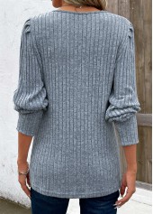 Dusty Blue tops,Contrast Color tops,Lace Dusty Blue V Neck Long Sleeve T Shirt