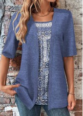Rotita Fake 2in1 T-Shirt mit Tribal-Print in Staubblau