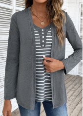 Dark Grey Marl tops,Striped tops,Geometric tops,ROTITA Striped Dark Grey Marl Fake Two Piece Twinset
