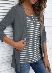 Dark Grey Marl tops,Striped tops,Geometric tops,ROTITA Striped Dark Grey Marl Fake Two Piece Twinset