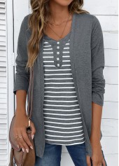 Dark Grey Marl tops,Striped tops,Geometric tops,ROTITA Striped Dark Grey Marl Fake Two Piece Twinset