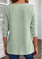 Sage Green tops,Plain Color tops,ROTITA Sage Green Round Neck Patchwork Long Sleeve T Shirt