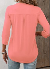 Pink tops,Plain Color tops,ROTITA Circular Ring Pink Split Neck T Shirt