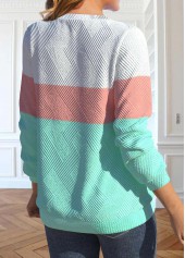 Light Pink tops,Mint Green tops,White tops,Contrast Color tops,ROTITA Patchwork Light Pink Round Neck Long Sleeve Sweatshirt