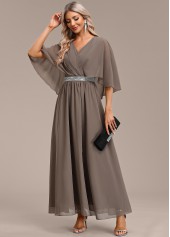 Gray Brown dresses,Plain Color dresses,Party dresses,Elegant dresses,ROTITA Surplice Gray Brown Maxi V Neck Half Sleeve Dress