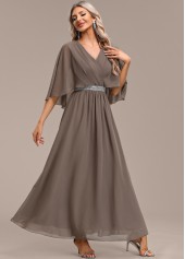 Gray Brown dresses,Plain Color dresses,Party dresses,Elegant dresses,ROTITA Surplice Gray Brown Maxi V Neck Half Sleeve Dress