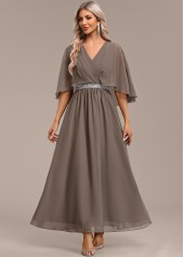 Gray Brown dresses,Plain Color dresses,Party dresses,Elegant dresses,ROTITA Surplice Gray Brown Maxi V Neck Half Sleeve Dress